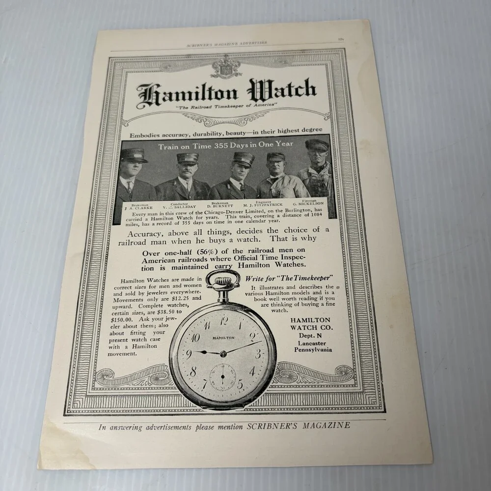 Vintage 1910s Vogue Magazine & Hamilton Watch Print Advertising Lot of 2 Ads